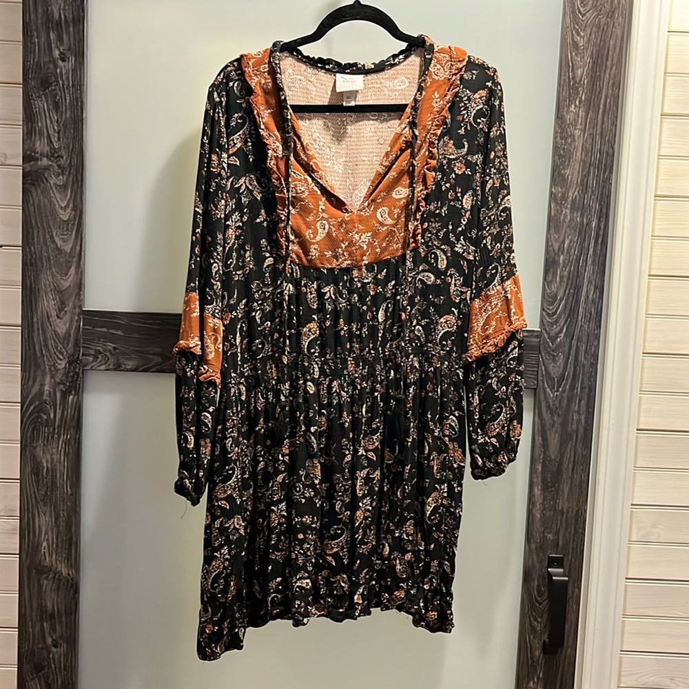 Floral Black and Orange Dress